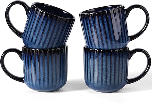 Miniatura 34 de famiware Star - Juego de tazas de café para 4 unidades, 12 onzas, con asa, para café, té, cacao, leche, cerámica, color blanco Blanco