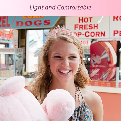 Miniatura 4 de Banda y tiara de cumpleaños número 24 para mujer, juego fabuloso banda con purpurina + estrellas de diamantes de imitación rosa tiara de metal