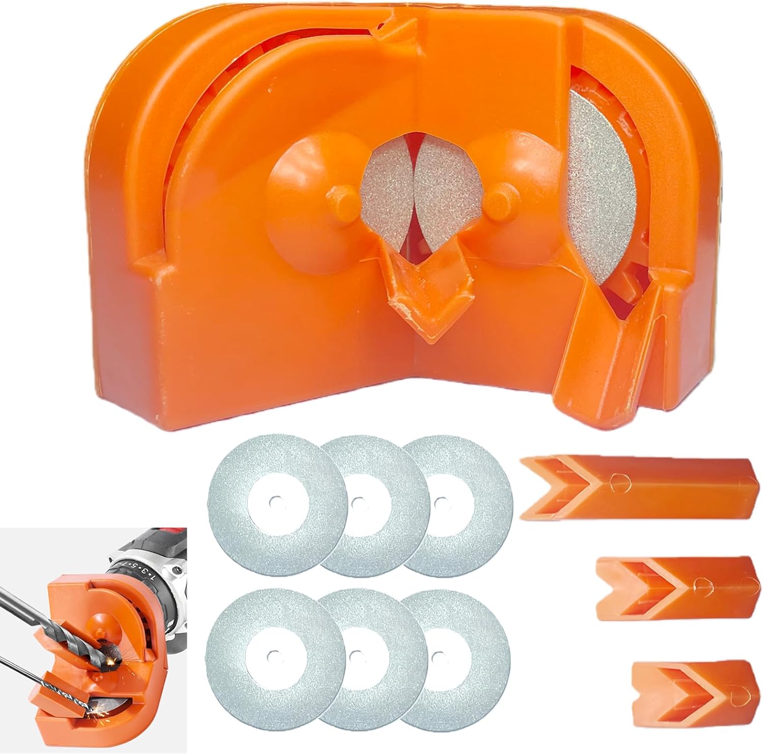 Drill Bit Sharpener, Multipurpose Grinding Tool with 8pcs Replacement Grinding Wheels, Angle Adjustable for Bits(5/64''- 5/8''), Knife Sharpener Tool, Afilador De Brocas