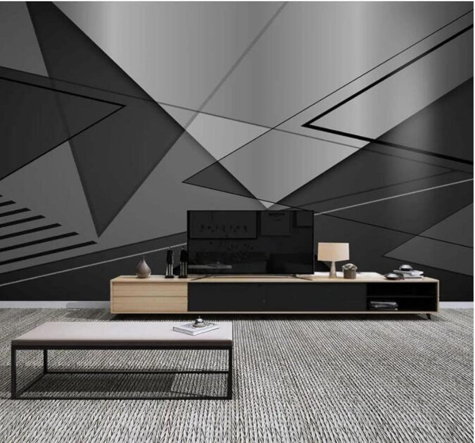 XLMING Abstract Black and White Grey Triangles Geometric 3D Wallpaper Luxury Home Dining Decor Paste Sofa Living Room The Wall for Bedroom Mural-400cm×280cm