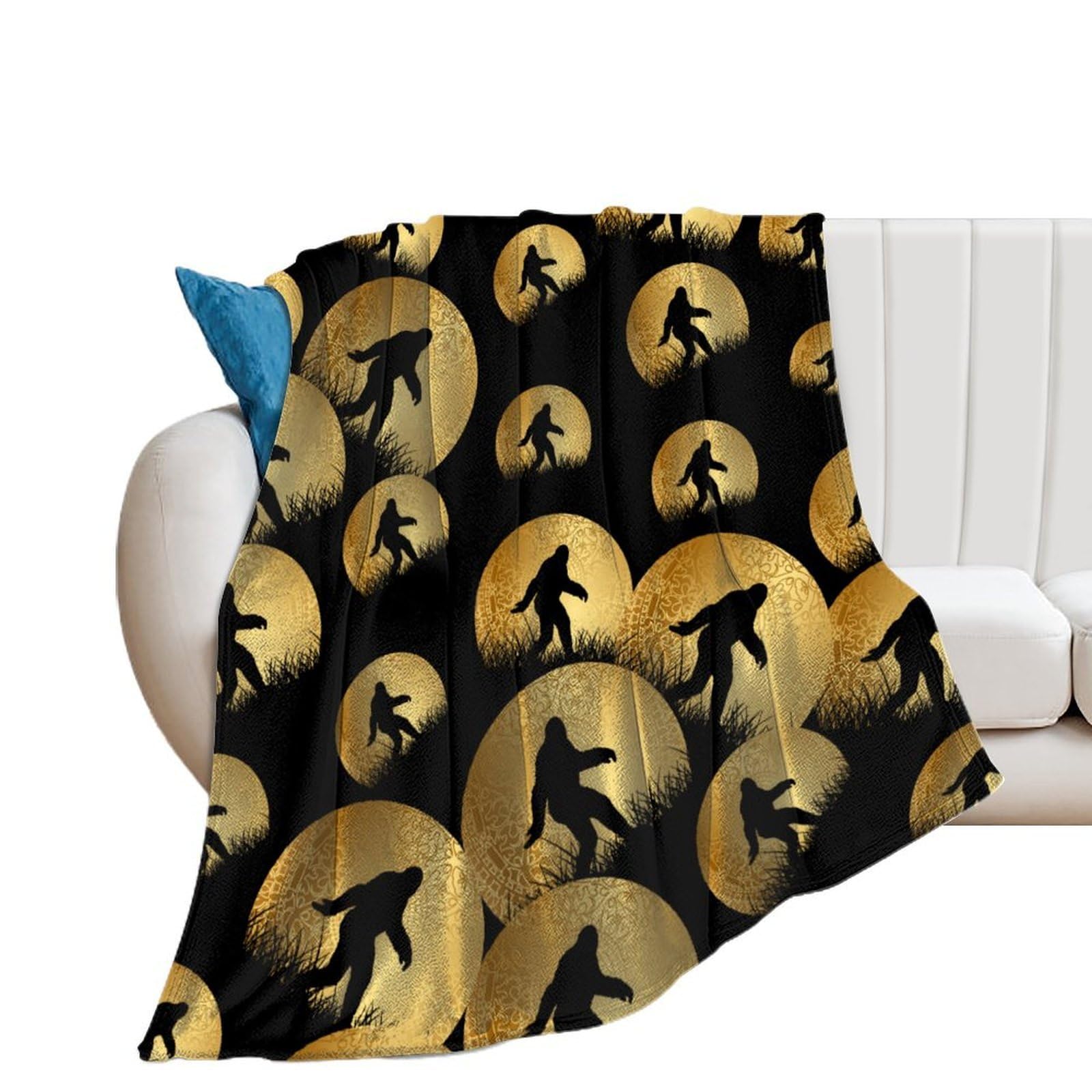 OUTBDNVFSA Bigfoot Sasquatch And Moon Throw Blanket Lightweight Summer Blankets for Bed Sofa Camping Travel