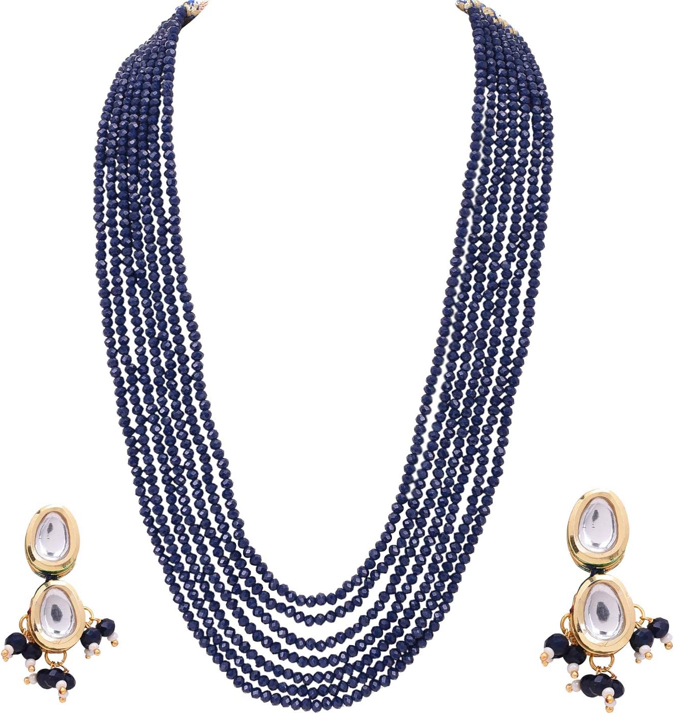 KaleeraDesigner Green Tyre Stone Beads Necklace 7 Line With Earrings for Women/Girls KL4066-G