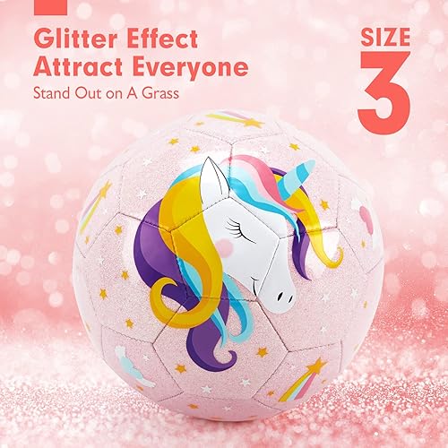 Miniatura 9 de hahaland Soccer Ball Size 3 Soccer Ball Glitter Unicorn Gifts for Girls Boys Kids Toddler Soccer Balls Kids Outdoor for Ages 4-8 Toddlers Age 3-4