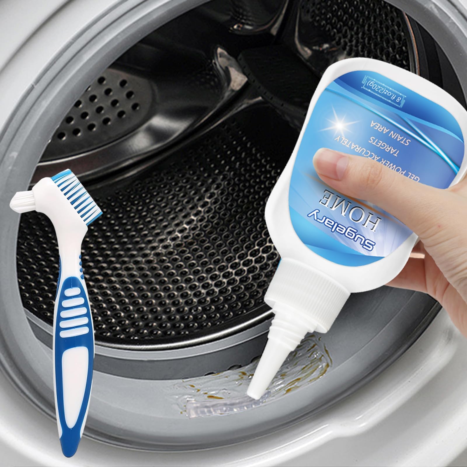 Sugelary Mold Stain Cleaner Gel, 8 Fl oz All-Purpose Gel with Brush for Home Use on Washing Machine Gasket, Bathroom Grout, Sink, Shower, Caulk, and Front Loader Seal