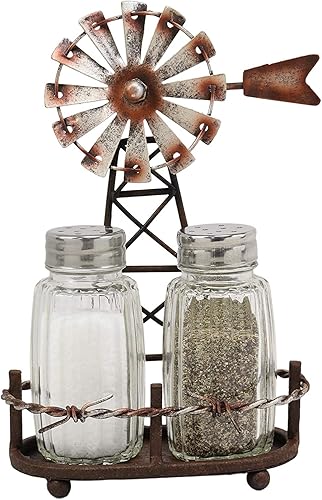 Ebros 6.5 pulgadas de alto rústico granja molino de viento agrícola Outpost salero y pimentero soporte soporte de exhibición de cocina occidental