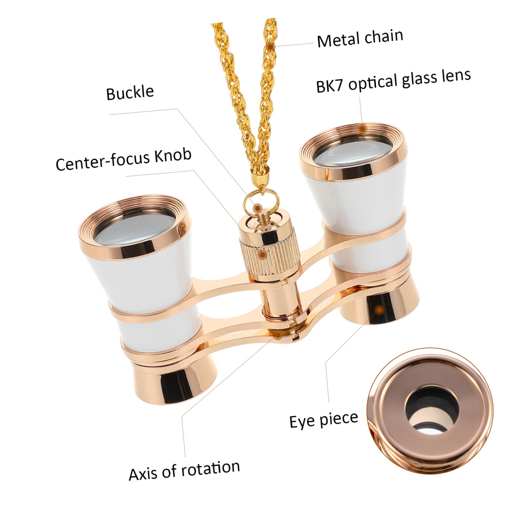 Binocolo Vintage 3x in Lega di Alluminio con Catena | Custodia Inclusa, Stile Classico Elegante, Leggero e Resistente per Sale di Spettacolo e Opere