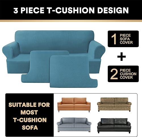 Miniatura 3 de PrinceDeco Funda para sofá biplaza con cojines en forma de T - 3 piezas de funda para sofá con 2 cojines con 2 fundas individuales en forma de T con