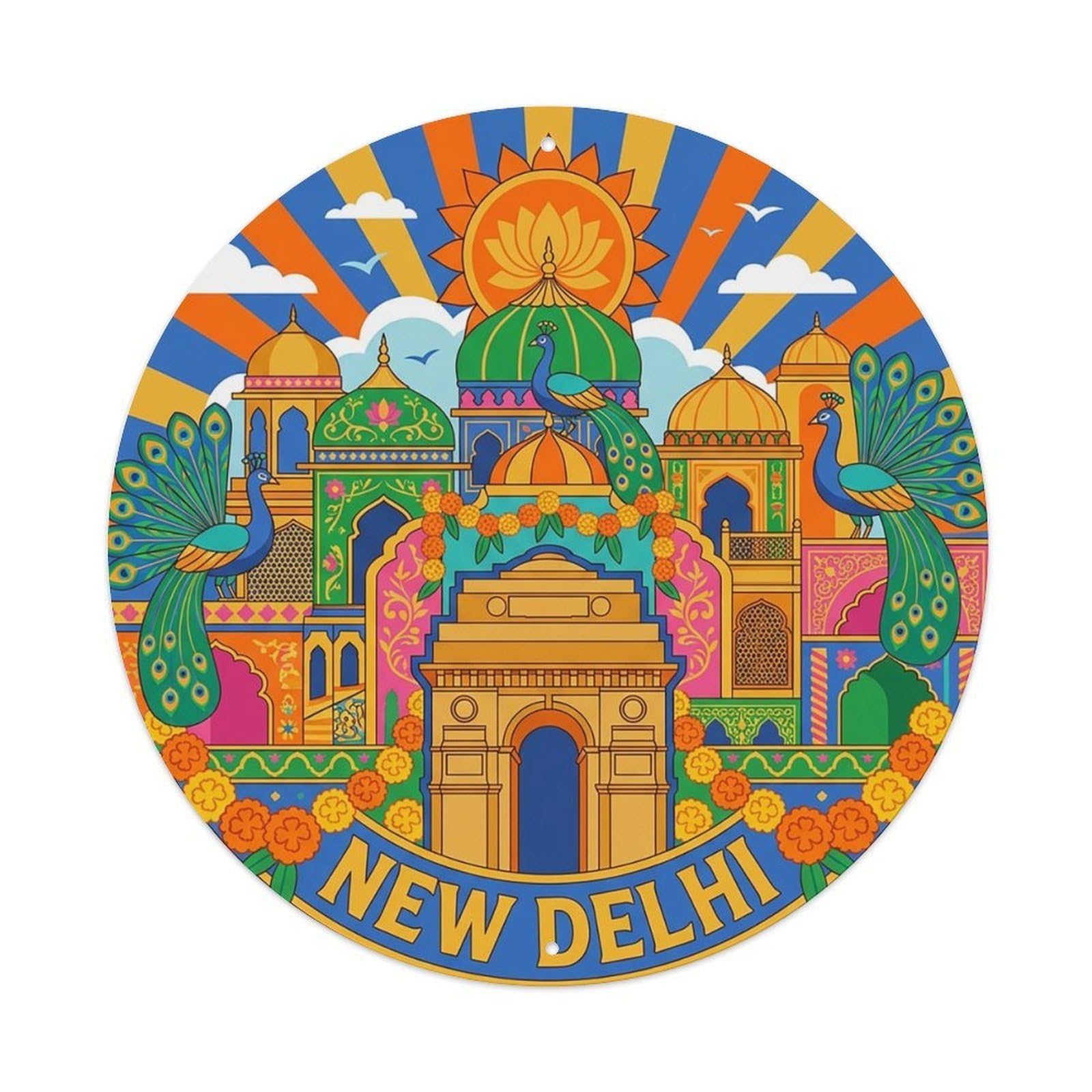 Vintage Travel India New Delhi Vintage Metal Tin Sign Plaque Wall Decor for Cafe, Club Bar, Office, Garden Metal Poster 8x8Inch