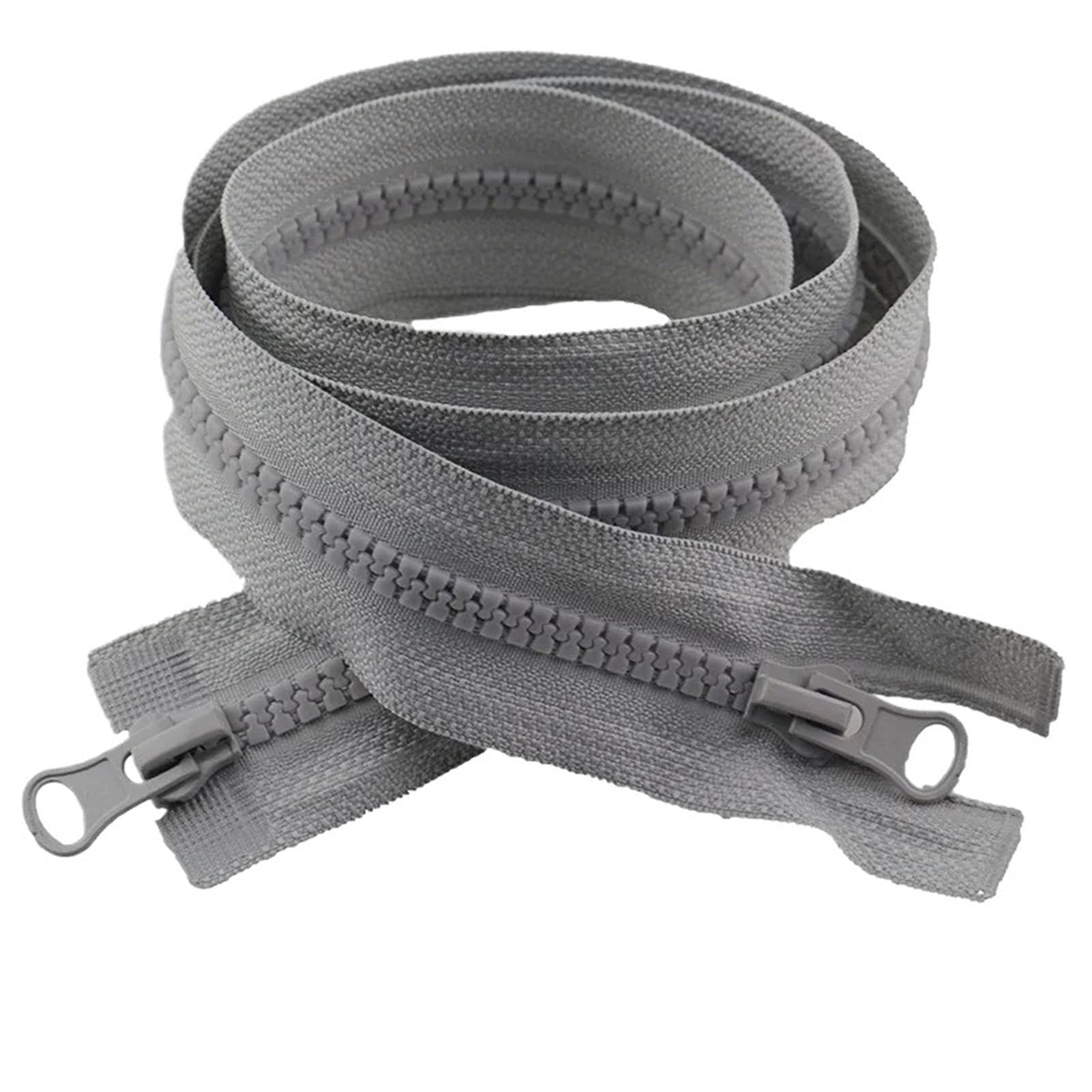BTYQKZVPM Two Way Separating Zipper， Two Way Separating Zipper Size 5 Double Sliders 80-150cm Pack 2/5(Grey,NO5-5PCS-120CM)