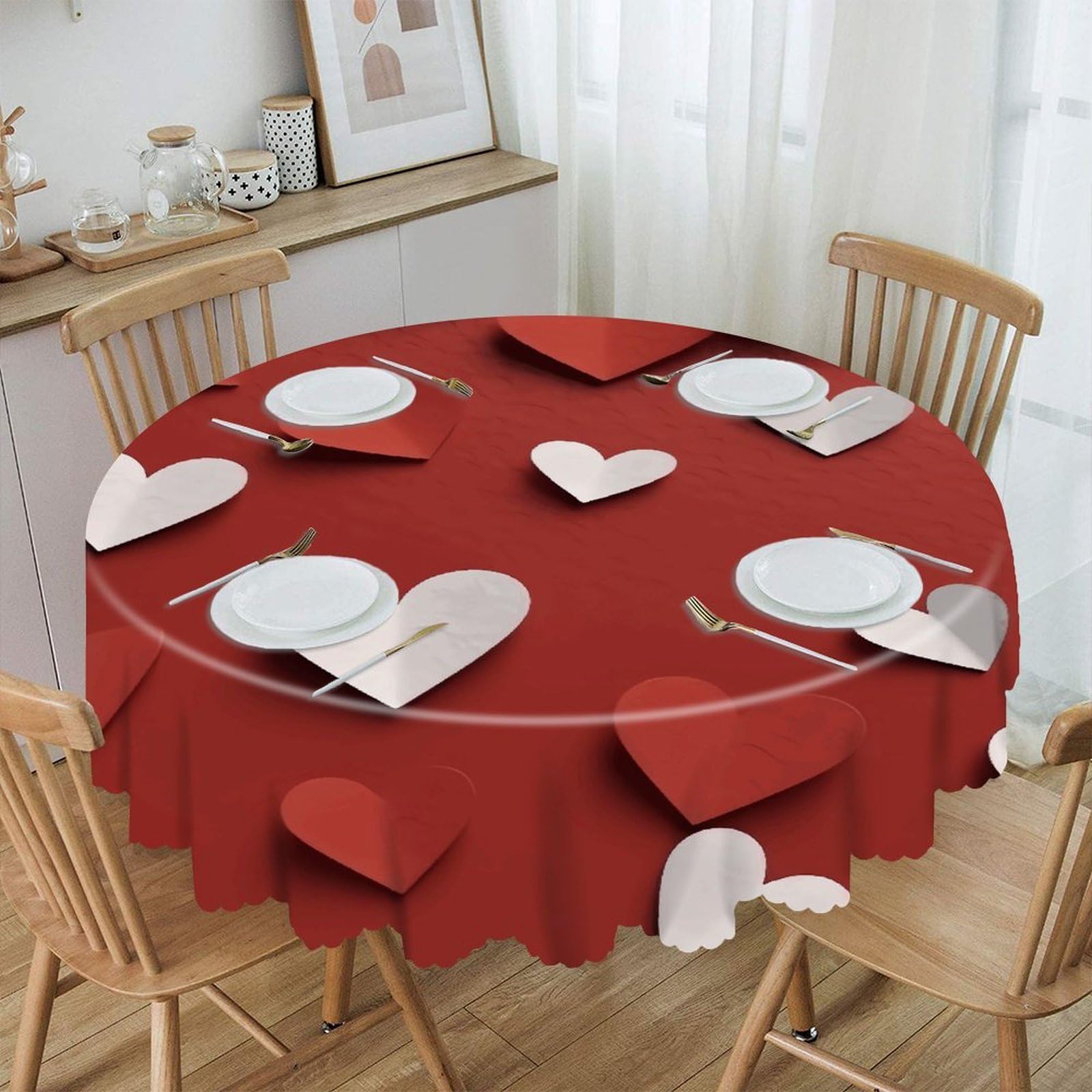 Btcowzrv Style Hand Drawn Heart Polyester Round Tablecloth 59.84 Inch, Decorative Washable Table Cover, Table Cloth For Restaurant Picnic Indoor And Outdoor Dining