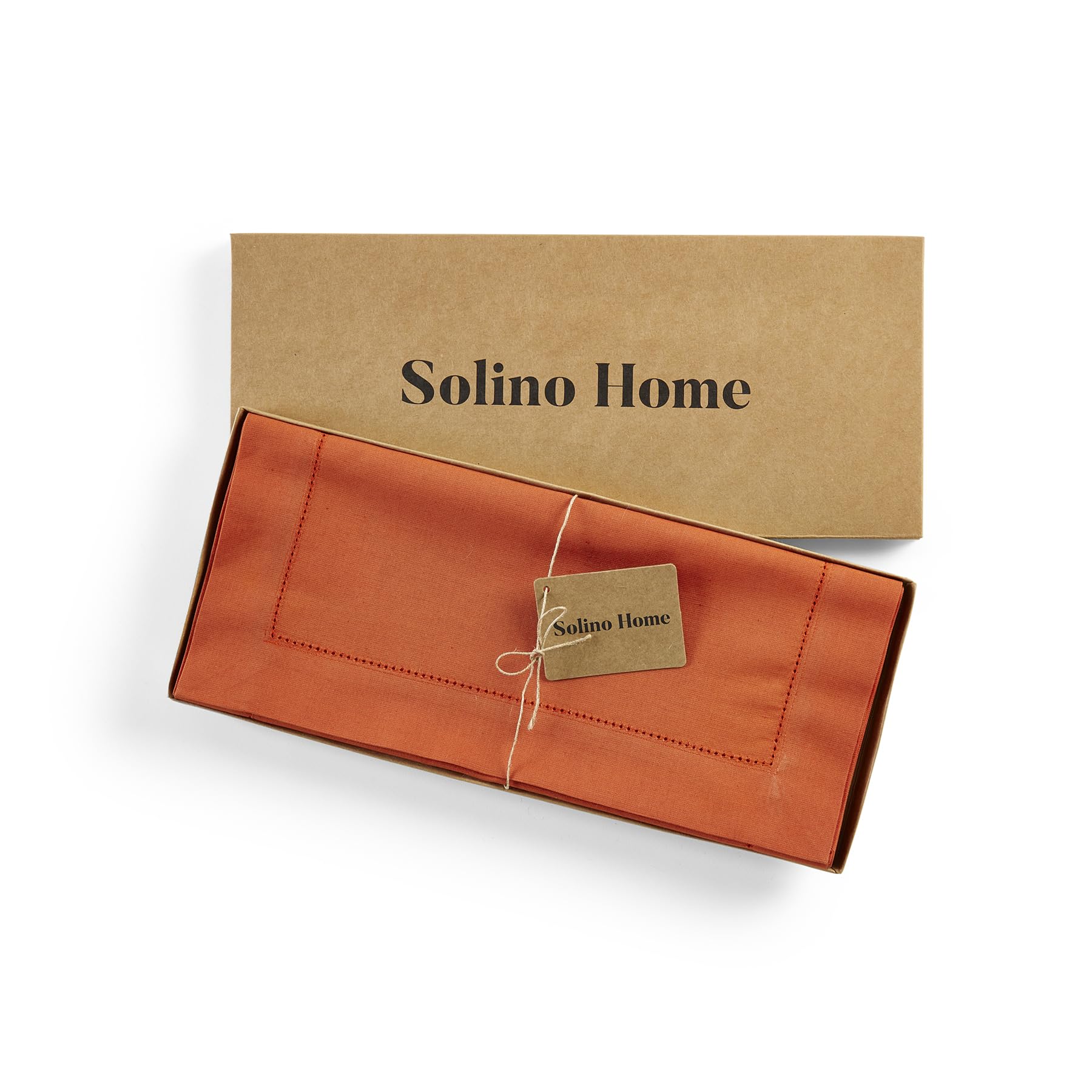 Solino Home Camino de mesa de lino y algodón de 48 pulgadas, color naranja quemado, vainica, 35,5 x 121,9 cm, ideal para cómodas y mesas de café