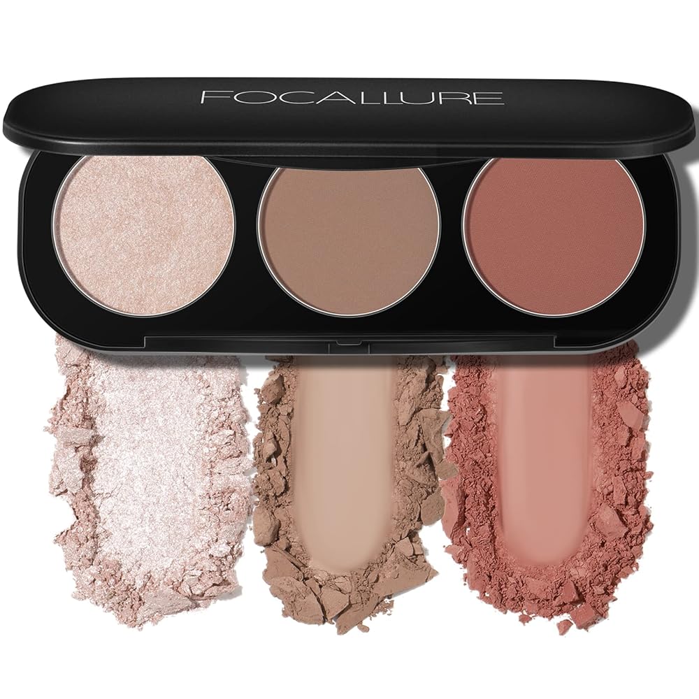 FOCALLURE Blush and Highlighter Palette,3 in 1 Contour Palette,Cruelty-Free Matte Bronzer Powder,Shimmer Illuminator Highlighters for a Glowing Look,09