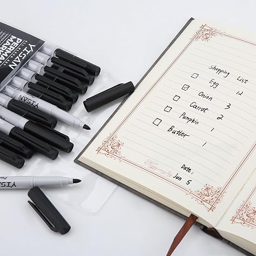 Miniatura 5 de YISAN Marcadores permanentes, paquete de 12 marcadores permanentes negros de punta fina, tinta de secado rápido, funciona en papel, plástico,