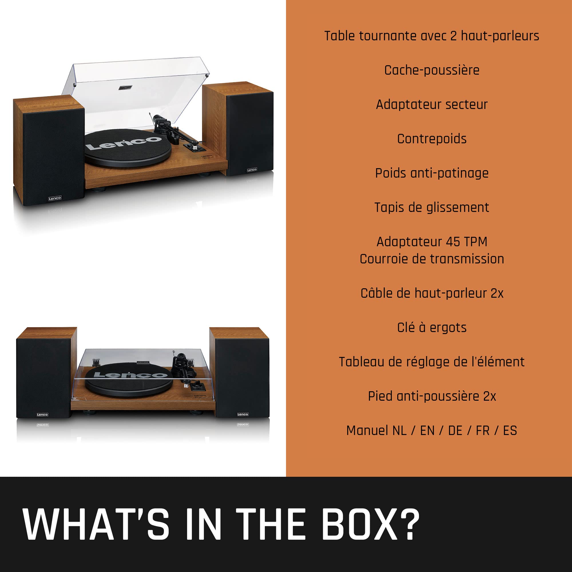 LENCO LS-480WD - Tourne-Disque avec amplificateur intégré et Bluetooth® Plus 2 Haut-parleurs externes, Bois