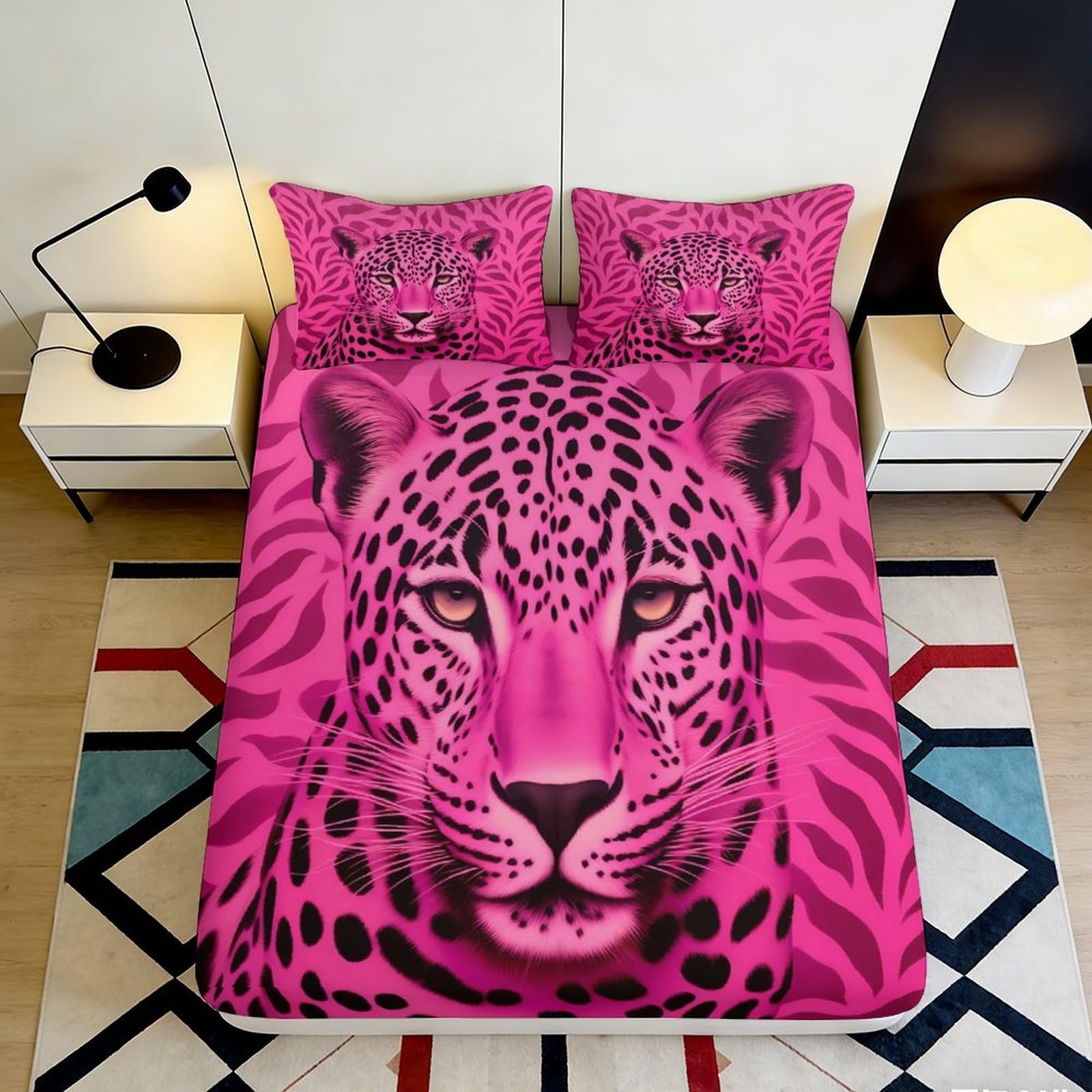 Kzqjxnhpcr Style-5 3D Printed Leopard Fitted Sheet Microfiber Deep Pocket Non-Slip Leopard Mattress Fitted Cover Bedroom Bedding Set Adult 90X200x25cm 90X200x25cm