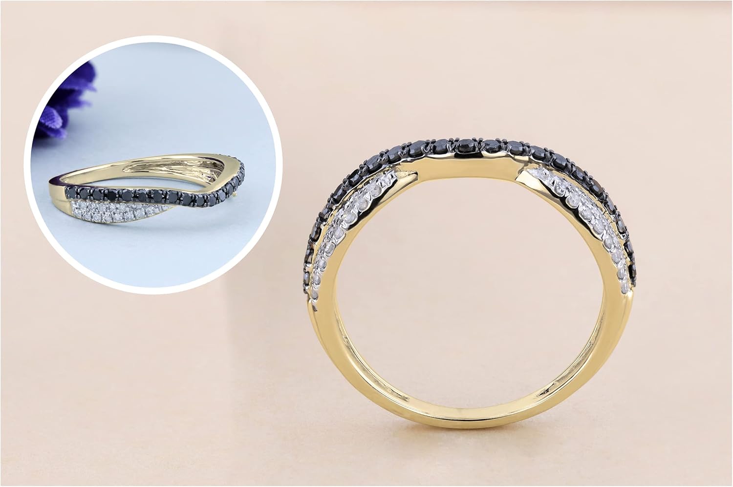 Dazzlingrock Collection 0.36 Ctw 10K Solid Gold Round Black & White Diamond Anniversary Wedding Band Stackable Ring 1/ - Image 3