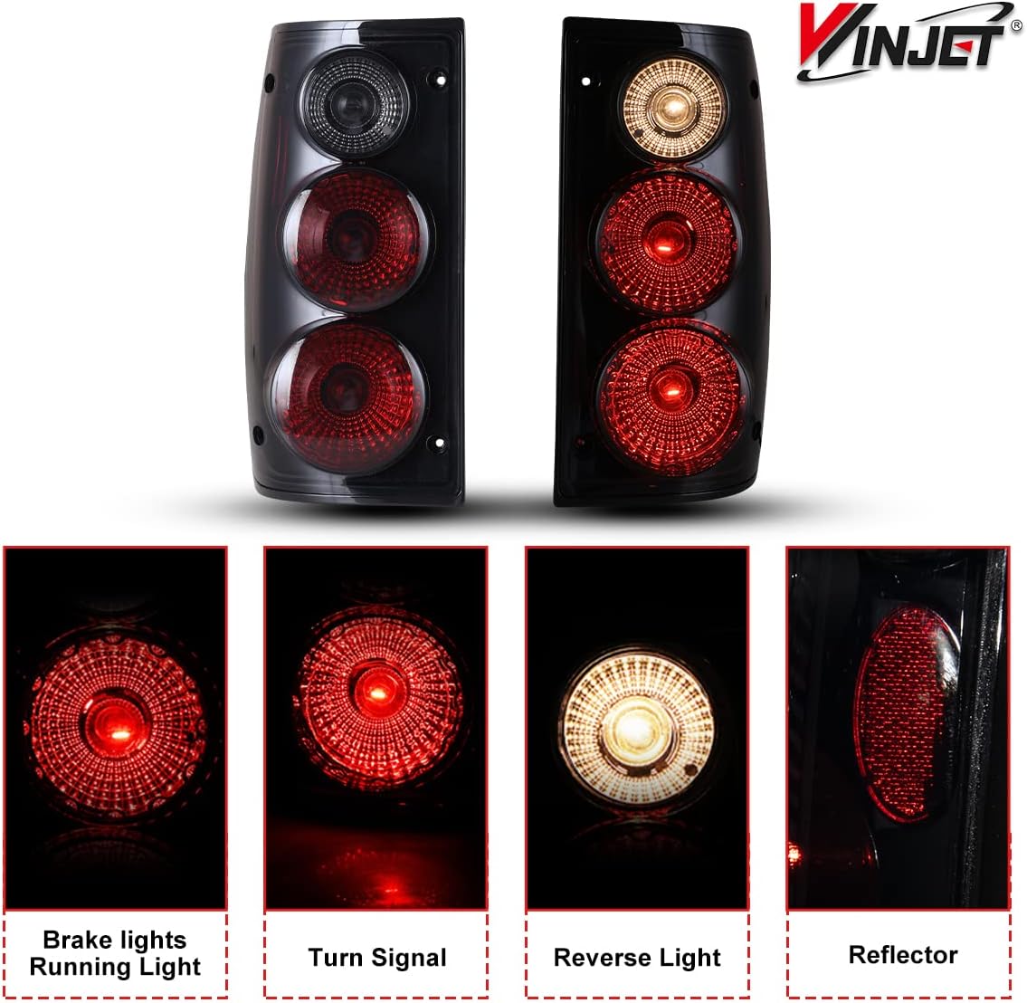 Winjet Tail Lights For 1989 1990 1991 1992 1993 1994 1995 Toyota Pickup Truck Rear Brake Tail Lamp Taillights (Matte Black Housing Smoke Lens)