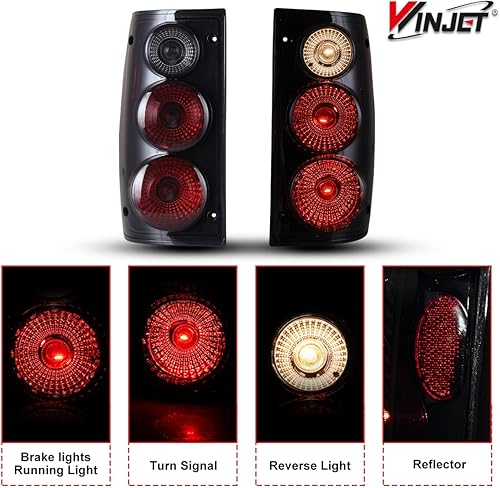 Miniatura 4 de Winjet Luces traseras para Toyota Pickup Truck 1989 1990 1991 1992 1993 1994 1995 Luces traseras de freno trasero (lente humo negro mate)