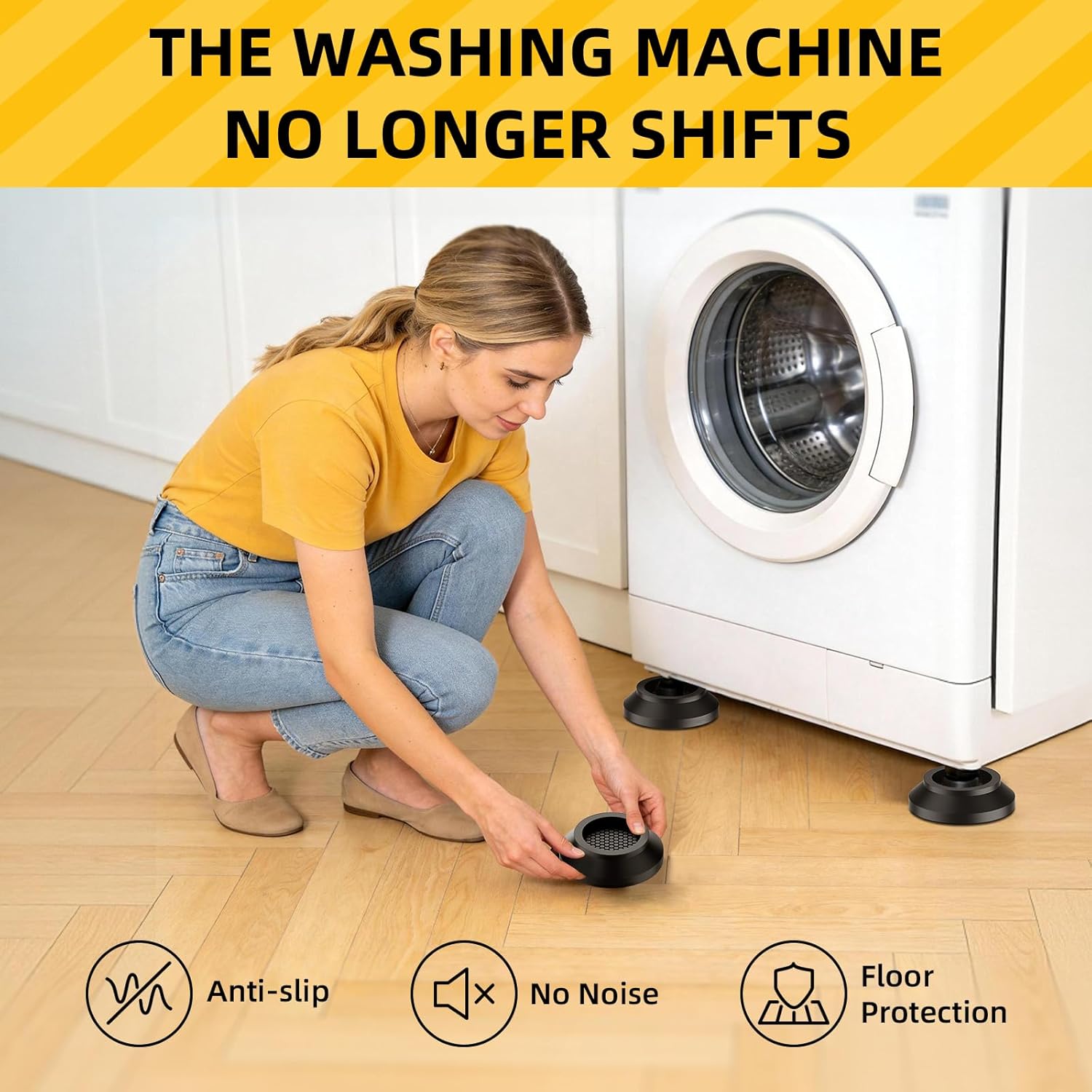 8 Pack Anti Vibration Pads for Washing Machine with Powerful Sucker, Universal Washer Dryer Support Foot Pads Stops Washer Dryer Moving, Walking, Prevents Noise, Silicone Antivibration Stabilizer Mat