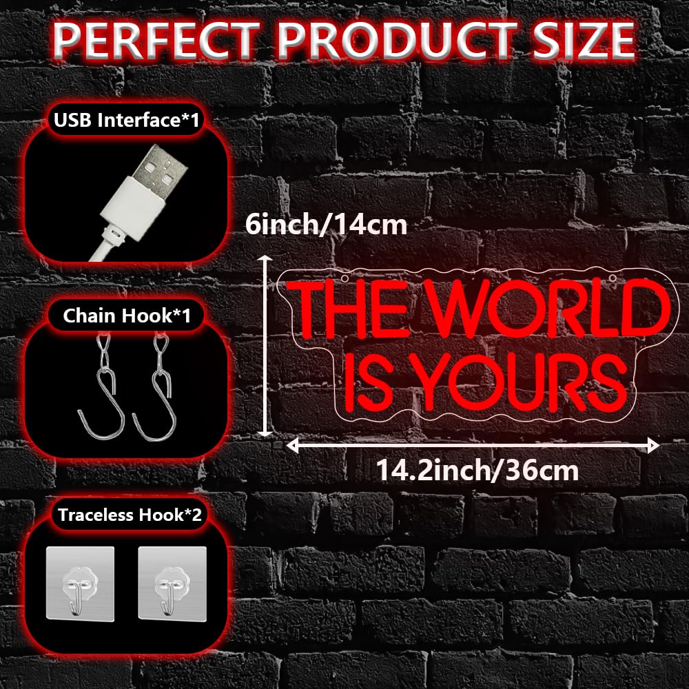 The World is Yours - Insegna al neon rossa dimmerabile a LED per decorazione da parete, sfondo per cinema, camera da letto, club, feste, uomo, regalo per ragazzi, adolescenti, uomini, alimentazione