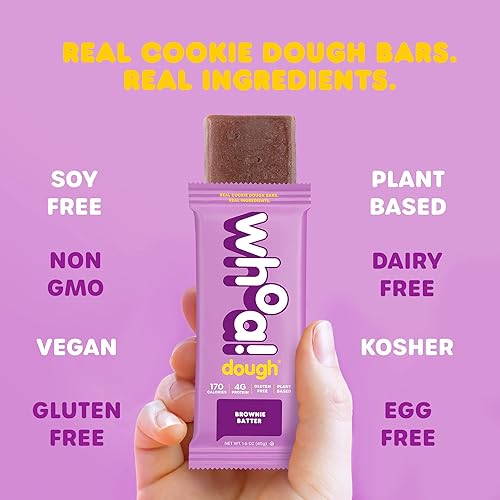 Miniatura 8 de WHOA DOUGH - Barras de masa de galletas comestibles, a base de plantas, sin gluten, veganas, sin OMG, alternativa saludable, ingredientes reales,