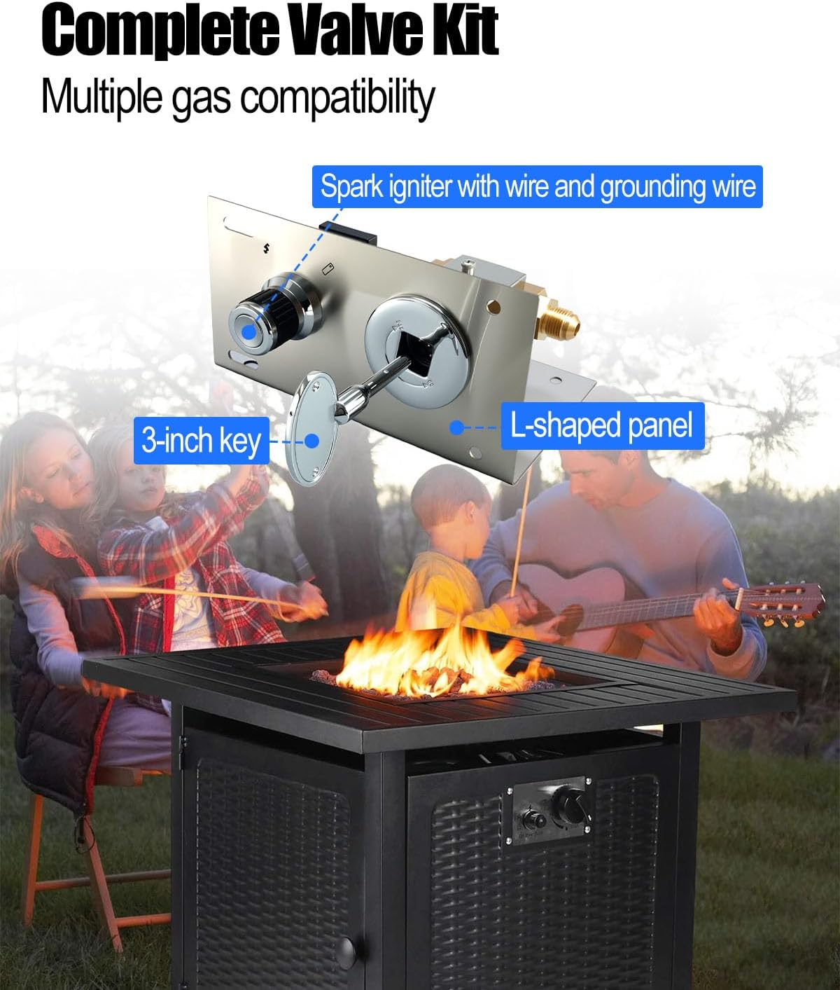 Fire Pit Ignition Kit with Push Button Spark Ignition,1/2" Shut-Off Valve & 3” Key, Fit for Propane & Natural Gas, Outdoor Burner Replacement Parts for Outdoor Fire Pit Braziers Fire Tables
