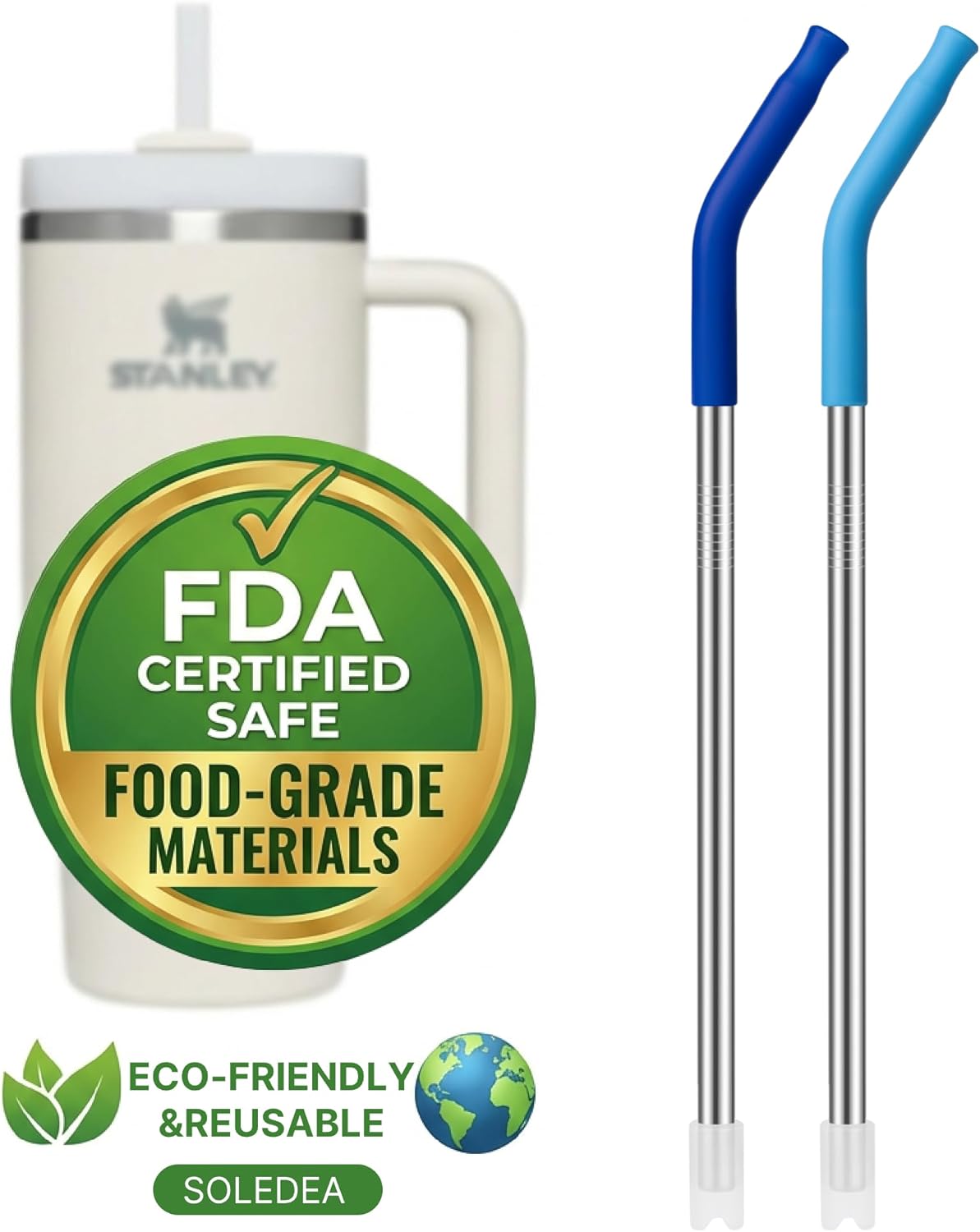 40oz Metal Straws for Stanley 40oz Cup & 64oz Jugs, 2 PCS Extra-Long Stainless Steel Straws with Removable Silicone Tips, Fits Large Tumblers & Oversized Mugs - Image 8