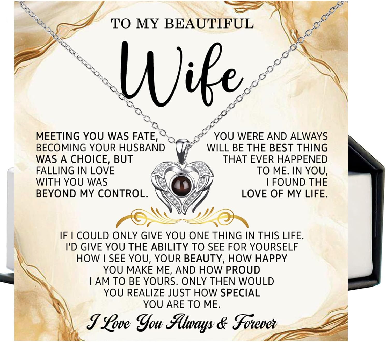 To My Beautiful Wife Necklace from Husband – A Heartfelt Expression of Love & Appreciation – Romantic Anniversary, Birthday, Christmas, Valentine’s Day Gift for Wife
