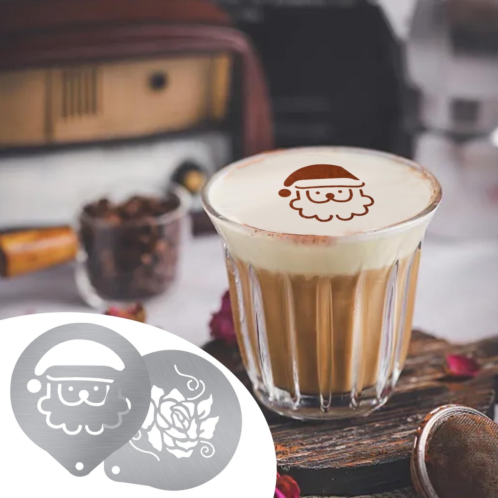 Set 4 Stencil Per Caffè In Acciaio Inox (Oro/Argento) Per Latte Art E Decorazione Torte - Grado Barista