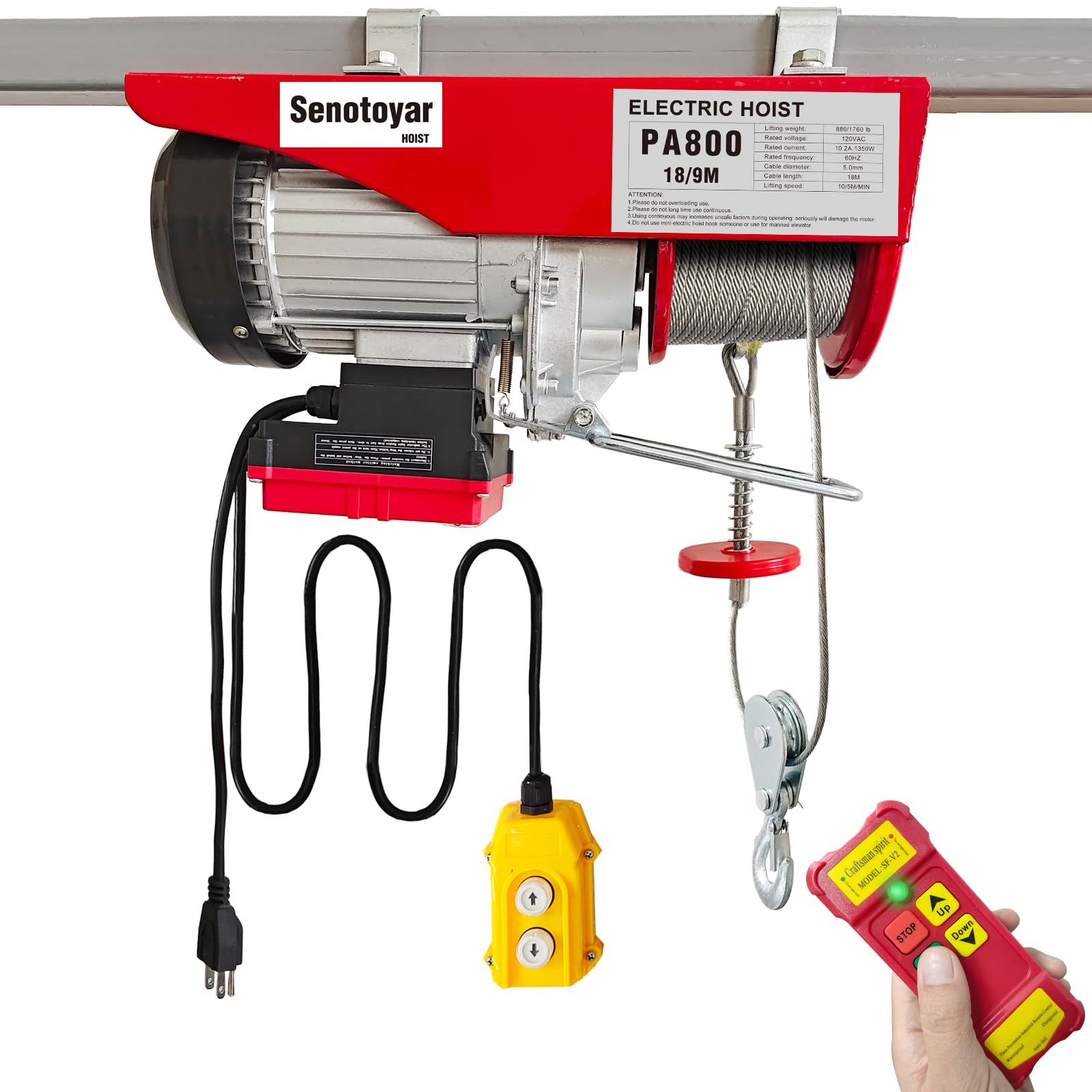 Electric Hoist 1760lbs - 2-in-1 Remote Control -9