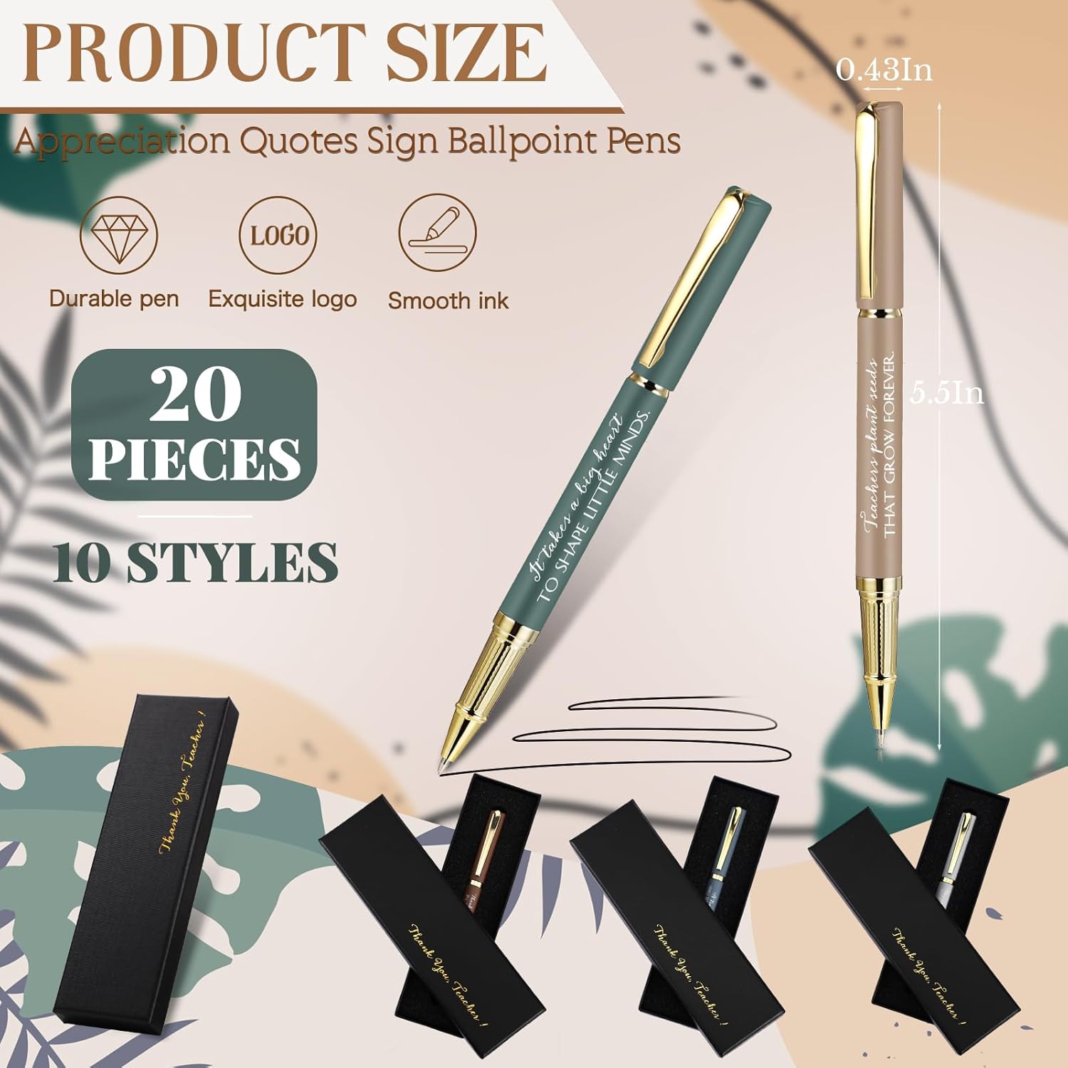 Seajan 20 Set Teacher Appreciation Gifts Pens with Thank You Boxes Inspirational Teacher Thank You Gifts Black Ink Ballpoint Pens Motivational Quote Valentine Appreciation Office Supplies(Colourful) - Image 2