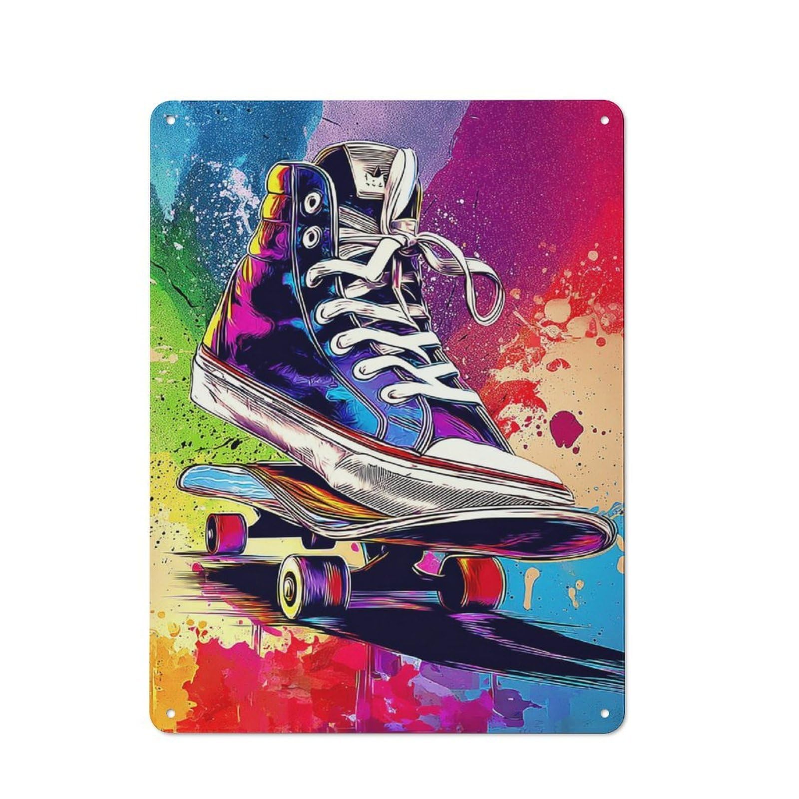 Junmoney Vibrant Skateboard Artwork Tin Wall Plaque 40X30cm With For Garage Or Workshop, For An Autumn Wall Display In Garage And Workshop