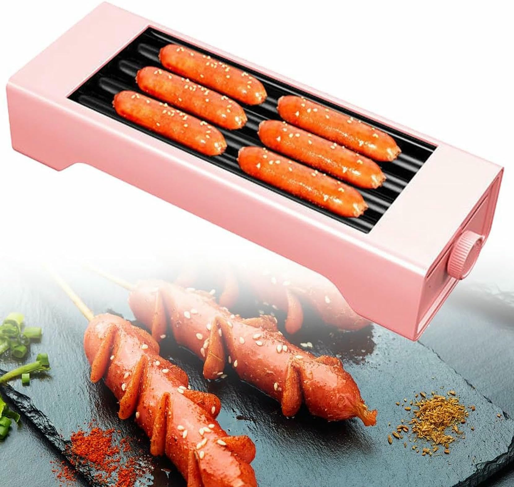 Maszyna Do Wałkowania Parówek, Grill Do Kiełbasek Parowych Ze Stalowymi Wałkami Grzewczymi I Regulacją Temperatury, Idealny Do Kiełbasek Śniadaniowych I Sajgonek,4rods