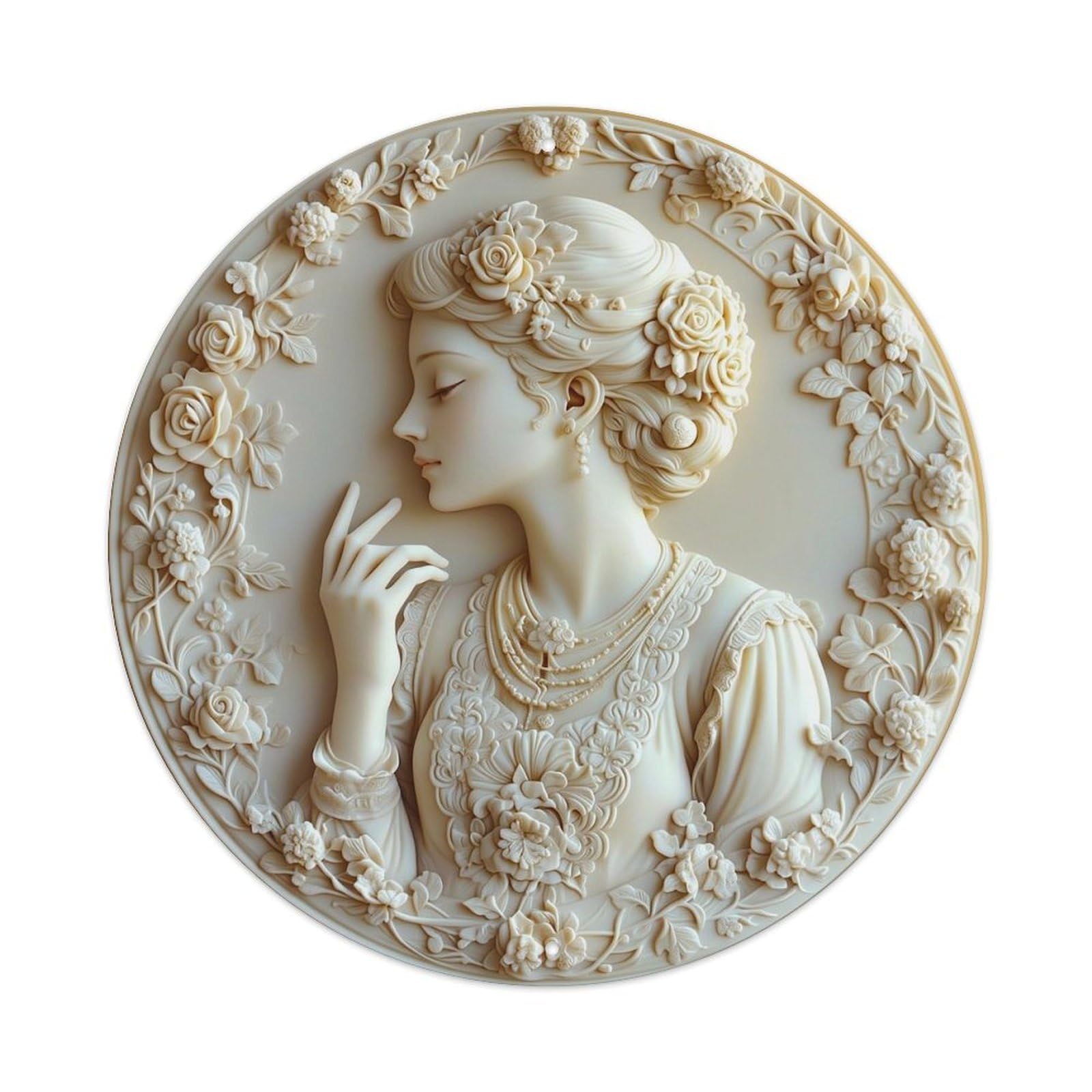 Floral Woman Relief Artwork Design Retro Metal Sign Round Tin Sign, Vintage Decor Art Poster for Bar, Home, Man Cave, Kitchen, Laundry Room Gift 8x8Inch