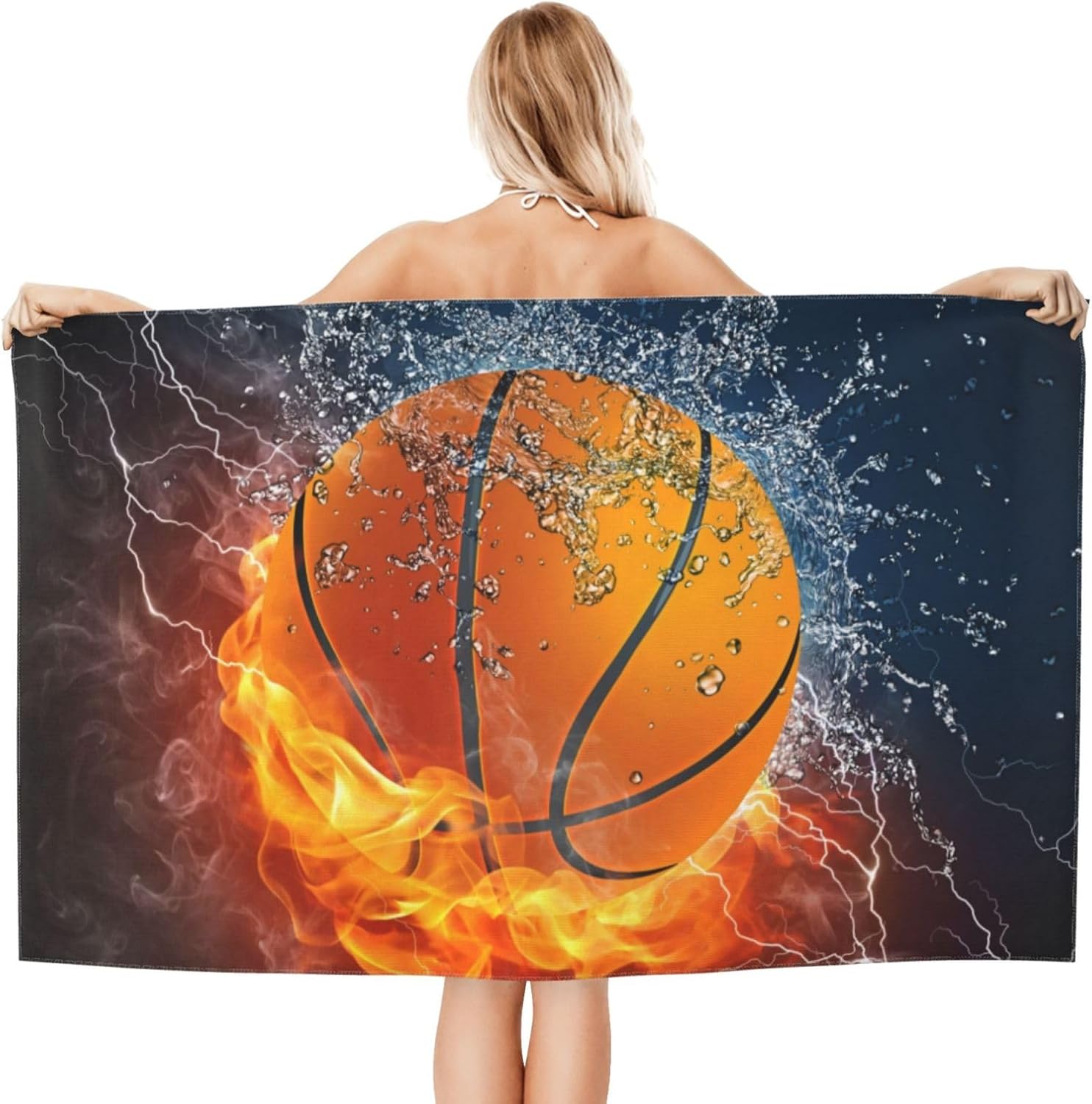 VOOHDDY Basketball Ball Cool Beach Towel Large Soft Absorbent Microfiber Quick Dry Oversized Bath Towels for Bathroom Men Boys Pool Camping Travel Swimming Picnic Sports