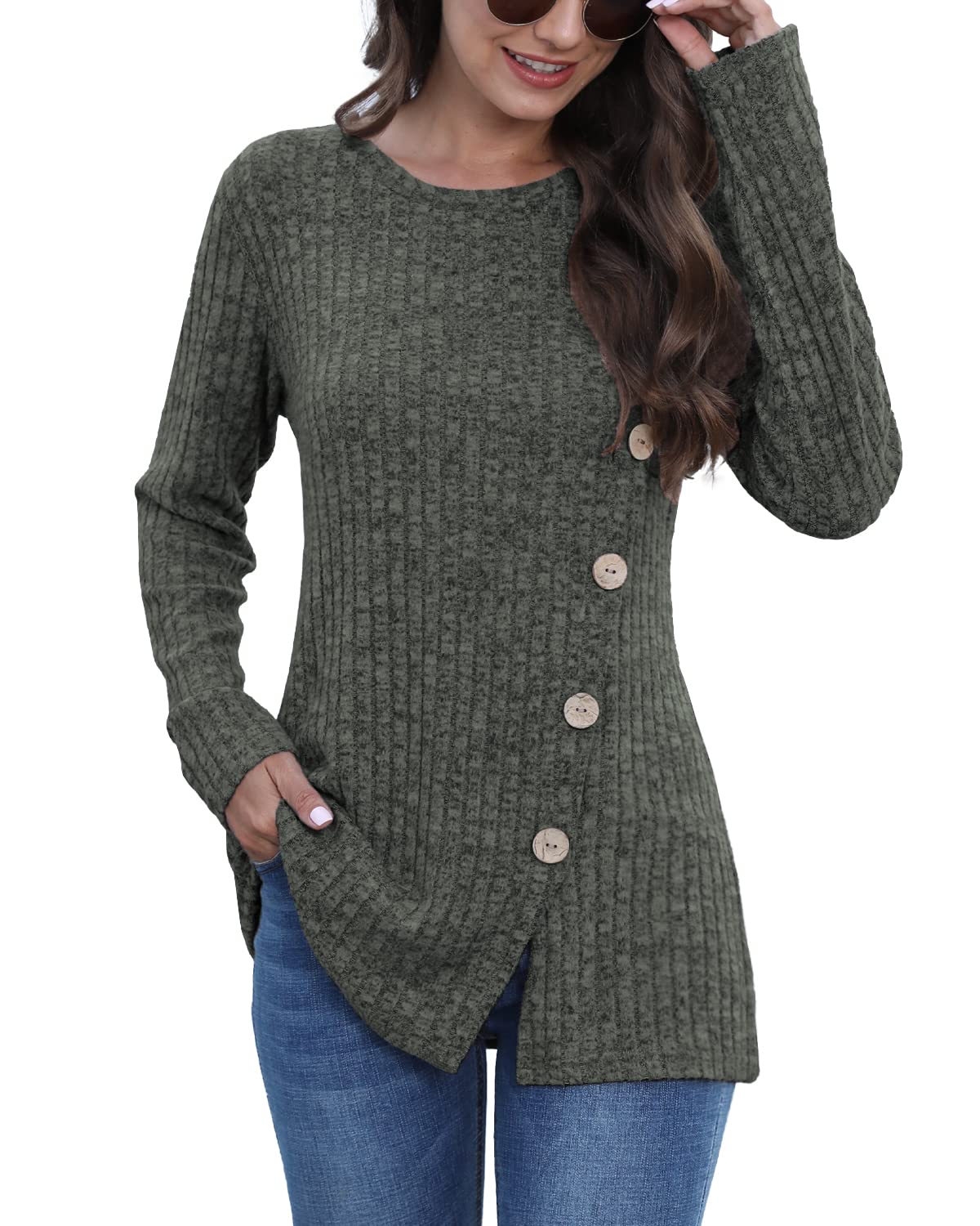 JomeDesign Long Sleeve Shirts for Women Crew Neck Lightweight Sweater Loose Casual Tunic Tops