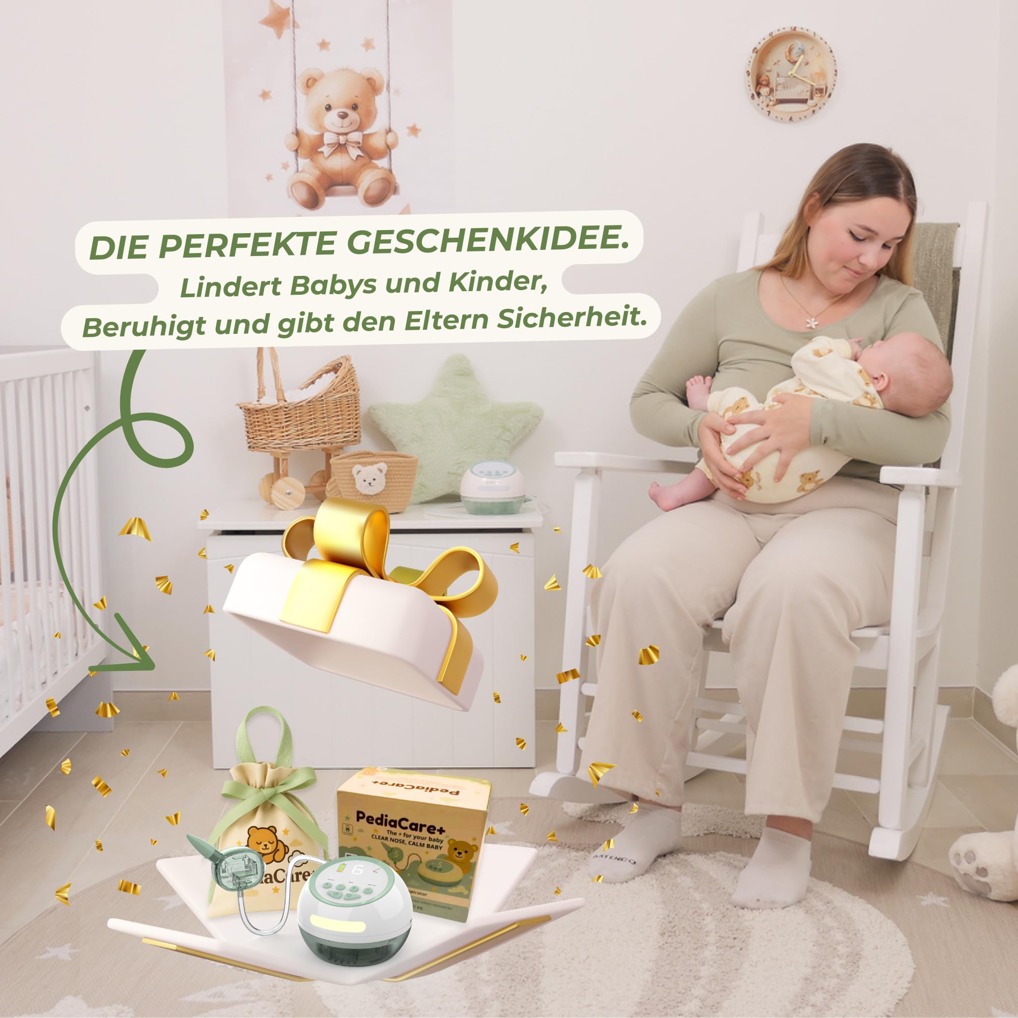 Pediacare+ Nasensauger Baby Elektrisch Starke Saugleistung, 6 Stufen, Silikonaufsätze, Musik & LED-Licht, Wiederaufladbar, Hygienisch, Für Neugeborene & Kleinkinder