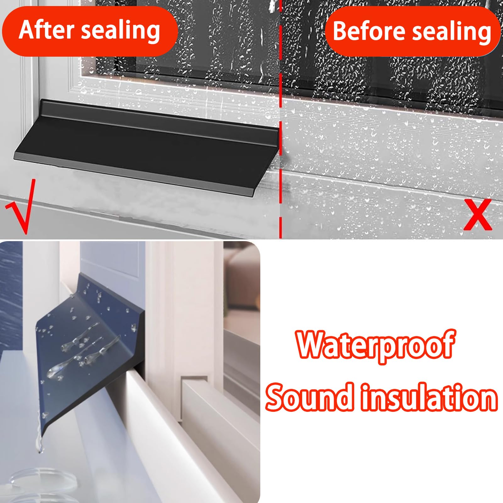 Barra antipioggia autoadesiva per finestre e porte - Parapioggia in gomma, impedisce l'infiltrazione d'acqua, ideale per docce e fessure domestiche, facile installazione, larghezza 5,5 cm, 2 m