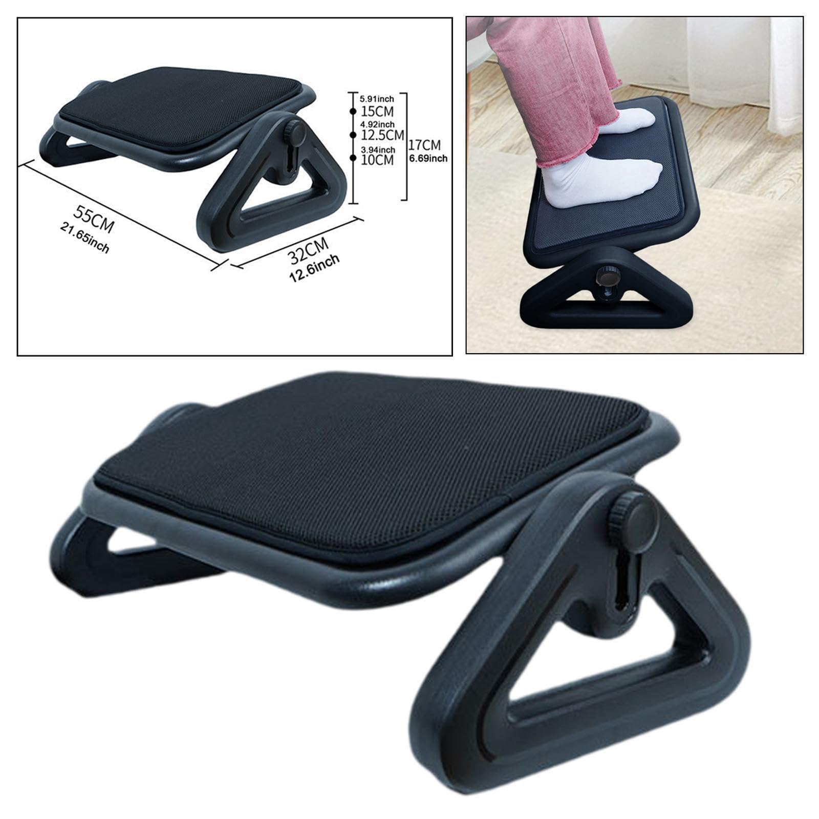 Harilla Poggiapiedi Sotto La Scrivania, Sgabello per Impiegati, Ergonomico, Regolabile in Sei Altezze, Accessori Da Viaggio, per Giochi, Ufficio, Casa, Nero