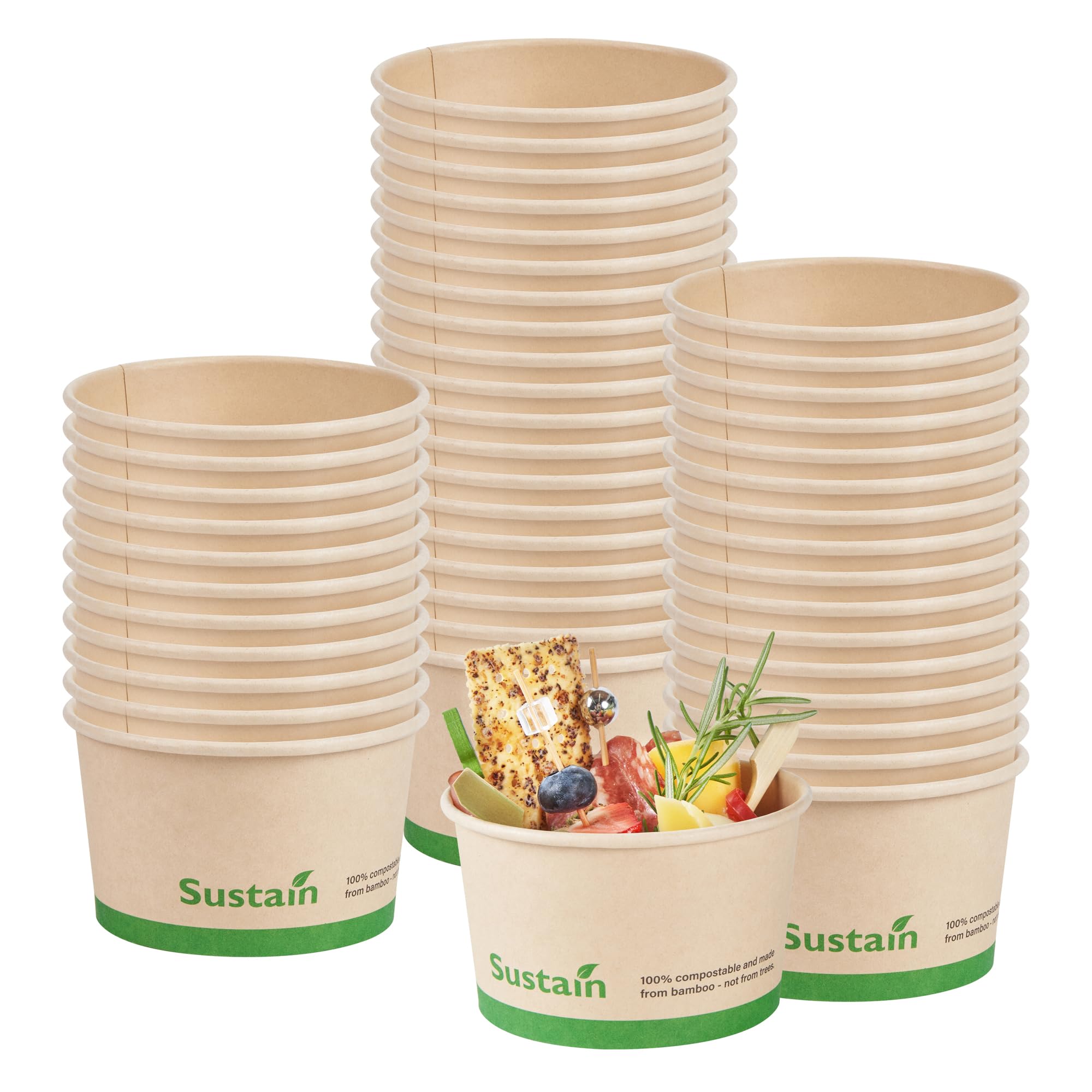 Restaurantware - Contenedores de sopa de papel de 12 onzas, 50 tazas desechables para helado, las tapas se venden por separado, con forro de ácido poliláctico, cuencos de sopa caliente de bambú para