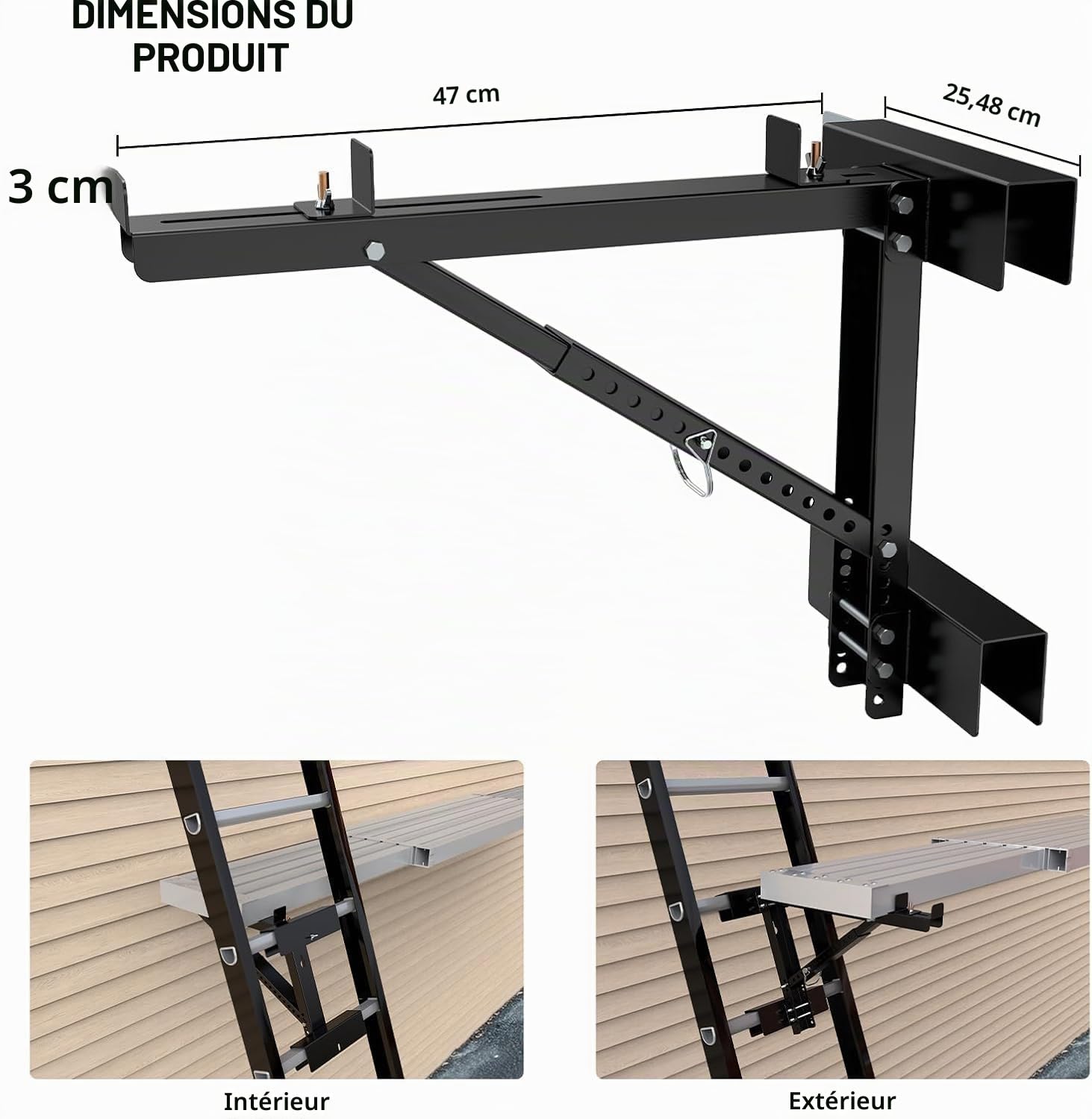 2 pcs supports d’échafaudage, Stabilisateur cric d’échelle à deux échelons pour l’extension du corps court pour l’étape de travail, la charge maximale est de 250 kg (Black)