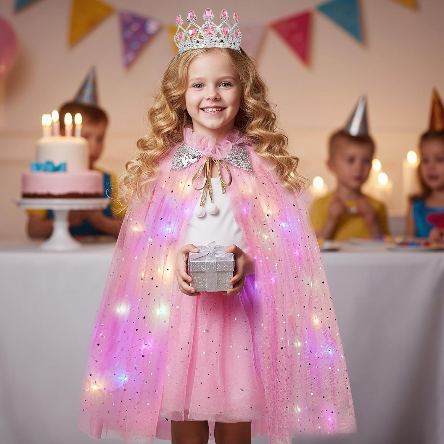 Meland Princess Dress up Clothes for Girl, Princess Cape with Kid Crown Toys, Birthday Gifts for Toddler Girls 3,4,5,6,7,8