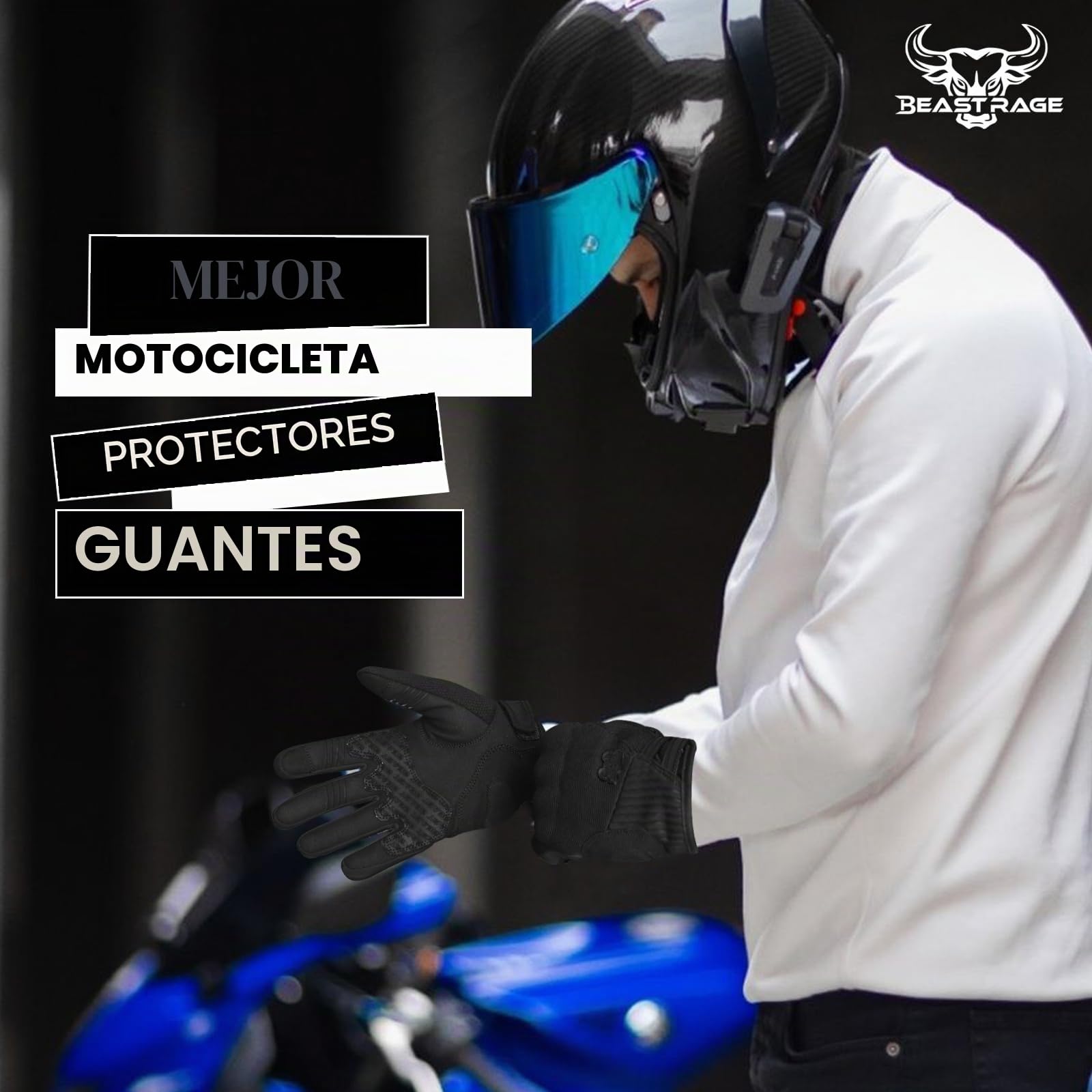 BEAST RAGE Guantes de moto de verano - Guantes de equitación con pantalla táctil transpirables para hombres y mujeres, guantes ligeros para correr off-road con protectores de dedos, agarre