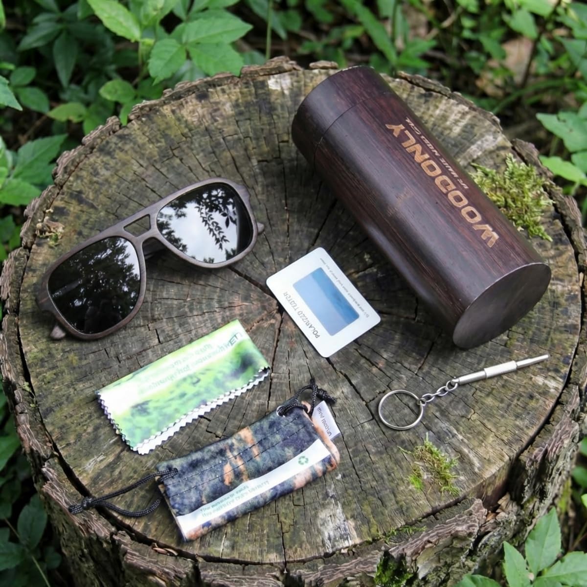Gafas de sol polarizadas de madera de piloto - Gafas de sol de madera estilo moda con funda de bambú para hombres y mujeres regalos perfectos