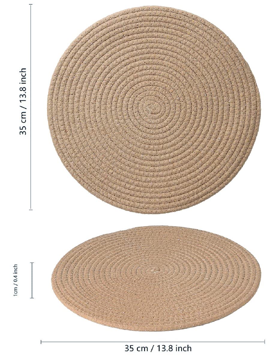 Runde, gewebte Tischsets, 35,05 cm, braune, dicke Tischsets aus Baumwoll-Jute-Seil, geflochtene Tischsets im Rattan-Stil, für Esstisch, 6 Stück