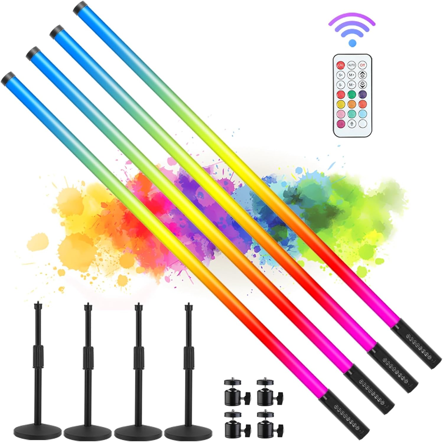 4Pack 4800mAh Battery Powered 4ft RGB led Tube dj Gentle bar with Stand Coloured Video Stick Lights for 360 Photograph Sales space Studio Dance Membership Get together Marriage ceremony Occasions Stage Lighting