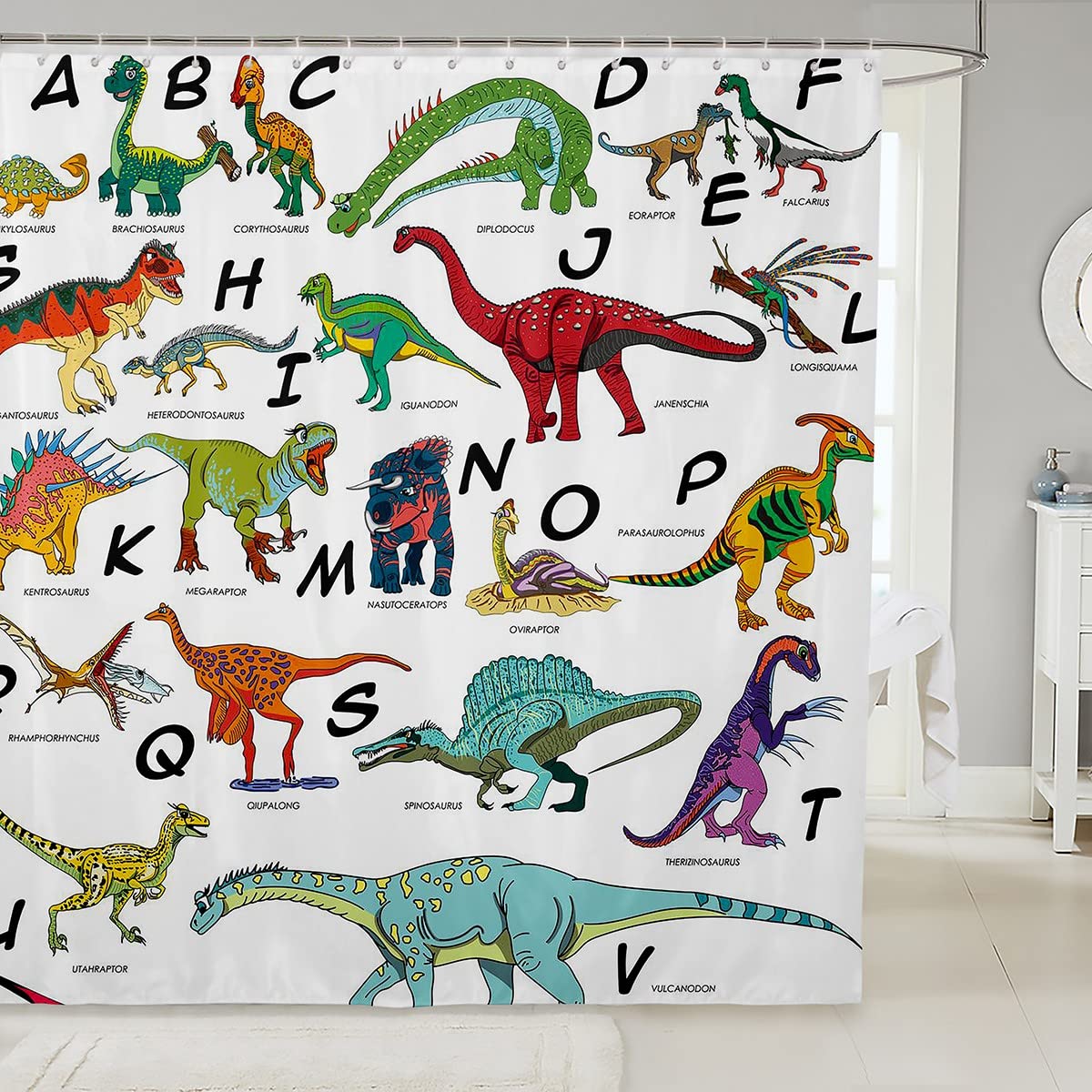 Tenda Da Doccia Per Bambini SVBright Con Dinosauri: Impermeabile 152x182 Cm - Set Con 12 Ganci - Tema T-Rex E Raptor