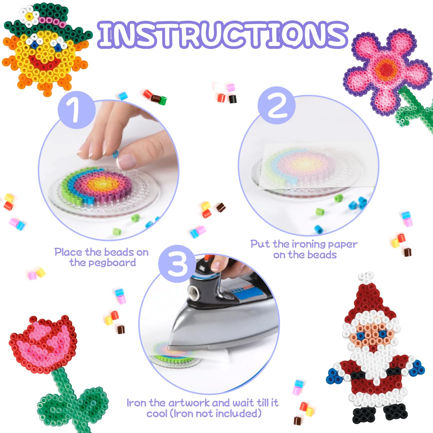 Perline da Stirare 6300 Piastre per Perline da Stirare da 5mm Perline a Fusione 24 Colori con Carta Stiro, Stirare Pegboard e Accessori Artigianali Fai Set Creativo Natalizio Fai da Te per Bambini