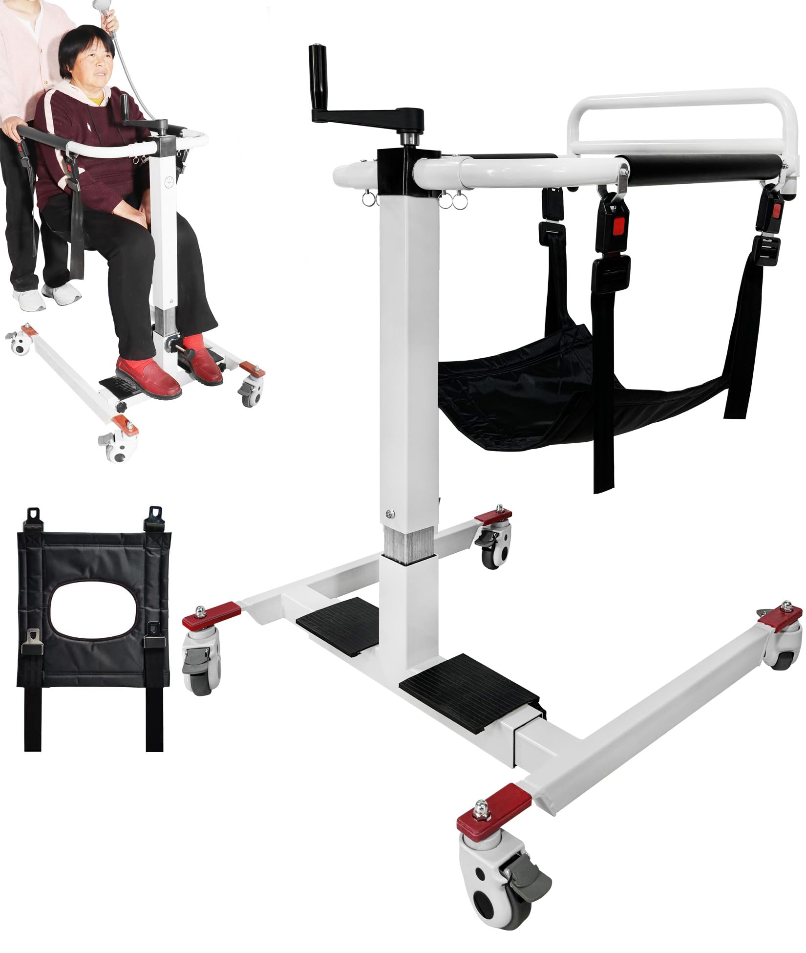 Grúa Portátil para Pacientes Doméstica con Palanca de Elevación Manual, Elevador de Traslado de Pacientes Doméstico, Elevador para Personas Mayores para Coche, Silla de Ruedas, Cama