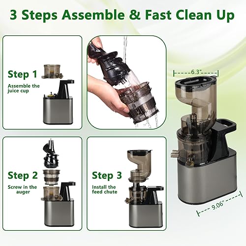 Miniatura 2 de Exprimidor de prensa en frío,Máquina extractora de jugo de canal de alimentación de 6.3 pulgadas de ancho, 300 W de motor de cobre exprimidor lento